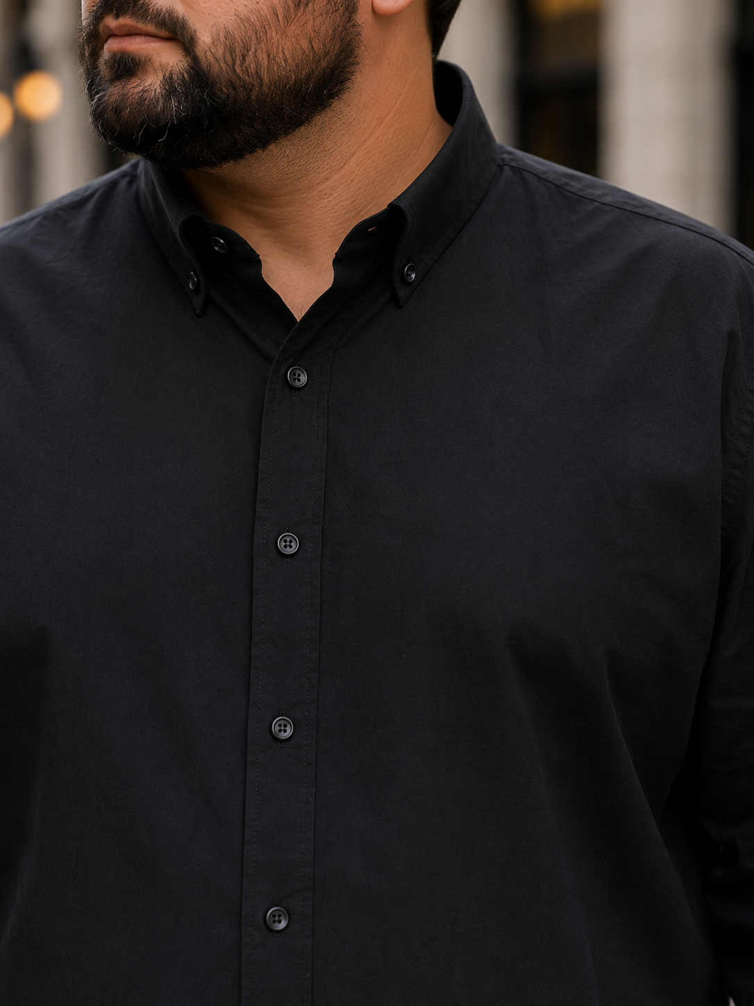 Ανδρικό μαύρο πουκάμισο με γιακά Plus Size CA2529M φωτογραφία